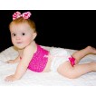 1st Hot Pink White Dots Birthday Age Print White Bloomer With Hot Pink Bows,Hot Pink Crochet Tube Top,Hot Pink White Wave Satin Bow 3PC Set CT643 