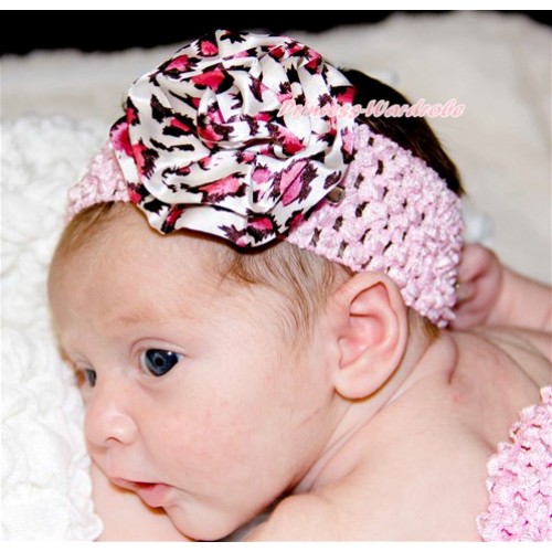 Light Pink Headband with Light Pink Leopard Rose Hair Clip H745 