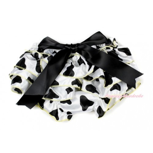 Yellow Milk Cow Satin Layer Panties Bloomers With Black Big Bow BC178 