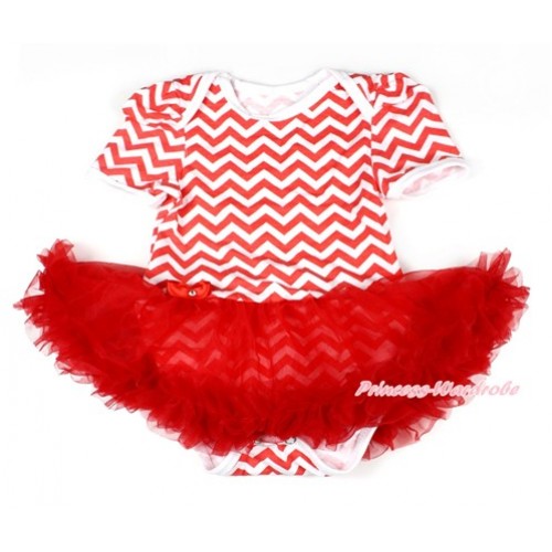 Xmas Red White Wave Baby Bodysuit Jumpsuit Red Pettiskirt JS1548 