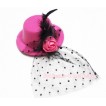 Black Feather and Polka Dots net Hot Pink Hat Clip with Hot Pink Rose H145 