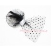 Black Feather and Polka Dots net Sparkle Silver Hat Clip with White Rose H149 