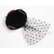 Black Feather and Polka Dots net Sparkle Hot Pink Hat Clip with Hot Pink Rose  H150 