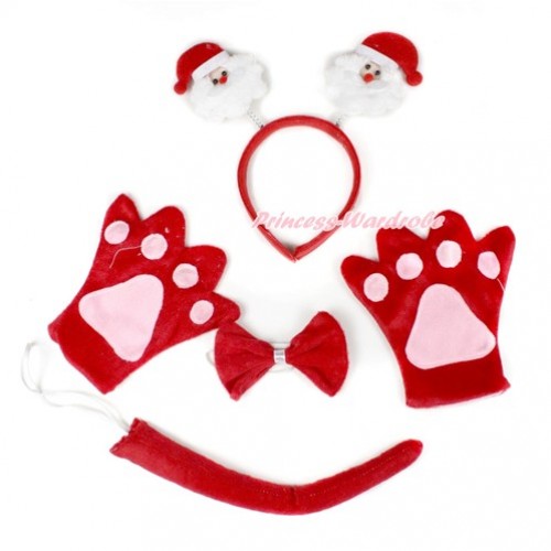 Xmas Santa Claus 4 Piece Set in Ear Headband, Tie, Tail , Paw PC053 