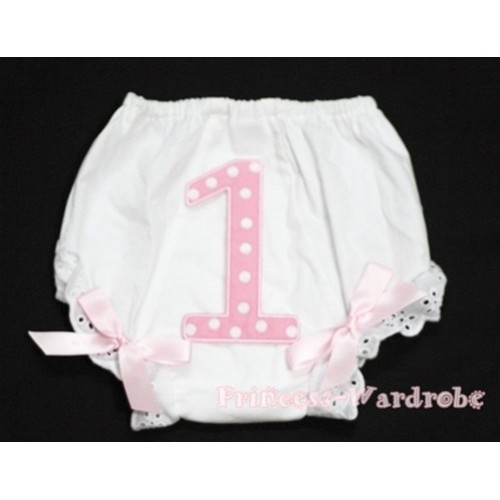 1st Light Pink Polka Dots Birthday Number Panties Bloomers with Light Pink Bow BC60 