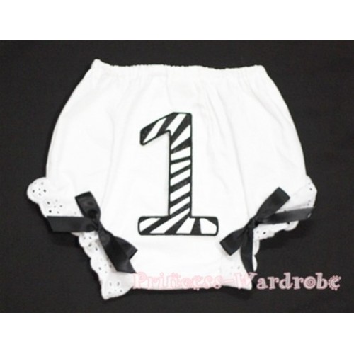 1st Black Zebra Birthday Number Panties Bloomers with Black Bow BC70 