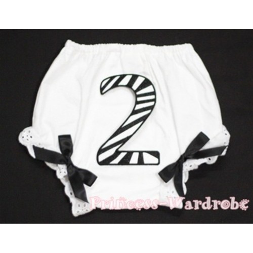 2nd Black Zebra Birthday Number Panties Bloomers with Black Bow BC71 