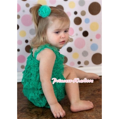 Kelly Green Lace Ruffles Petti Rompers with Straps LR115 