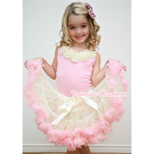 Light Pink Tank Tops with Cream White Rosettes & Cream White Light Pink Pettiskirt M265 