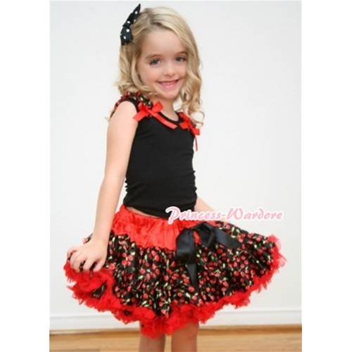 Black Tank Tops with Black Cherry Ruffles and Red Bows & Red Black Cherry Pettiskirt MW077 