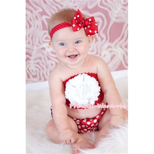 Red Crochet Tube Top with White Peony, Minnie Panties Bloomers Set CT233 