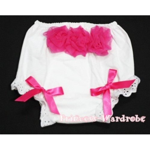White Panties Bloomers with 3 Hot Pink Roses at the top BC95 