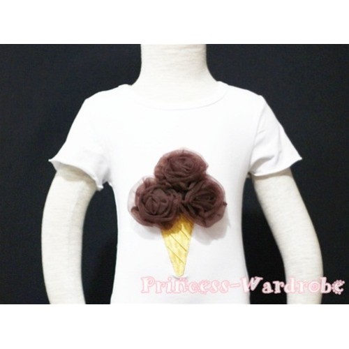 Brown Ice Cream White Short Sleeves Top T78 