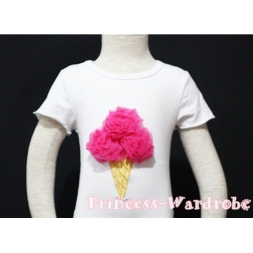 Hot Pink Ice Cream White Short Sleeves Top T83 