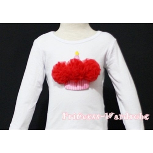 Red Birthday Cake White Long Sleeves Top T95 