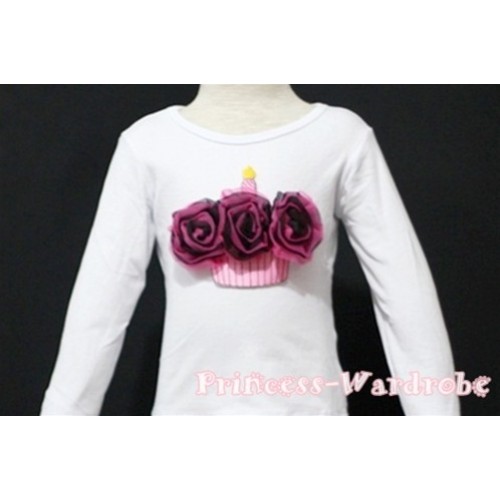 Black Hot PInk Mixed Birthday Cake White Long Sleeves Top T114 