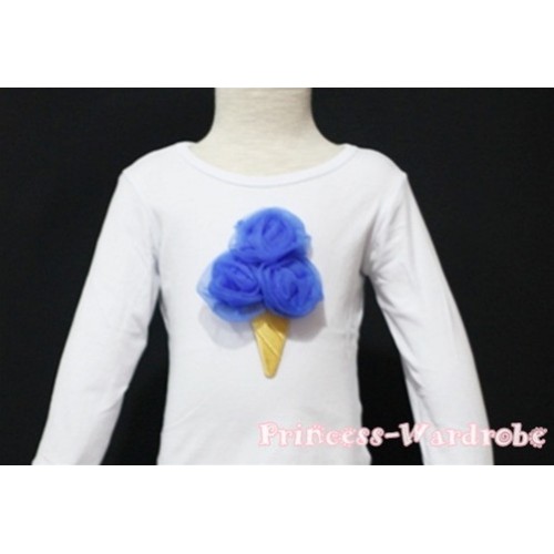 Royal Blue Ice Cream White Long Sleeves Top T122 
