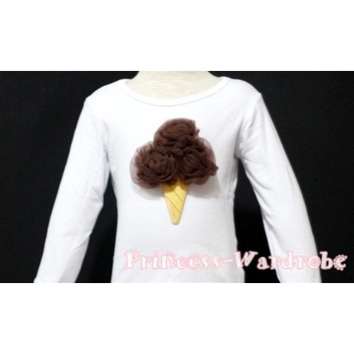 Brown Ice Cream White Long Sleeves Top T127 