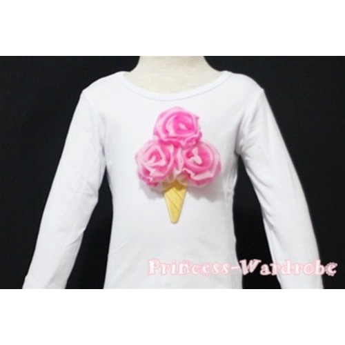 Hot Pink White Mixed Ice Cream White Long Sleeves Top T135 