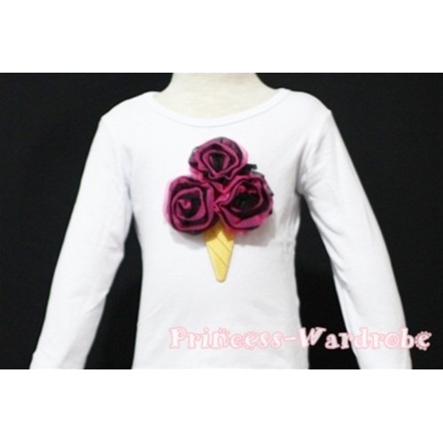 Black Hot Pink Mixed  Ice Cream White Long Sleeves Top T137 