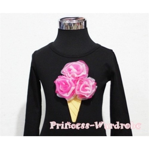 Hot Pink White Mixed Ice Cream Black Long Sleeves Top T200 