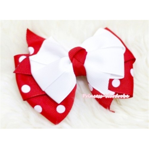 White & Red White Polka Dots Ribbon Bow Hair Clip H236 
