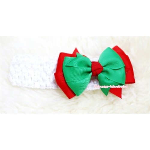 Optional Headband with Red Green Ribbon Hair Bow Clip H256 