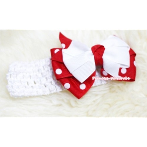 Optional Headband with with Red White Dots Red White Ribbon Hair Bow Clip H257 