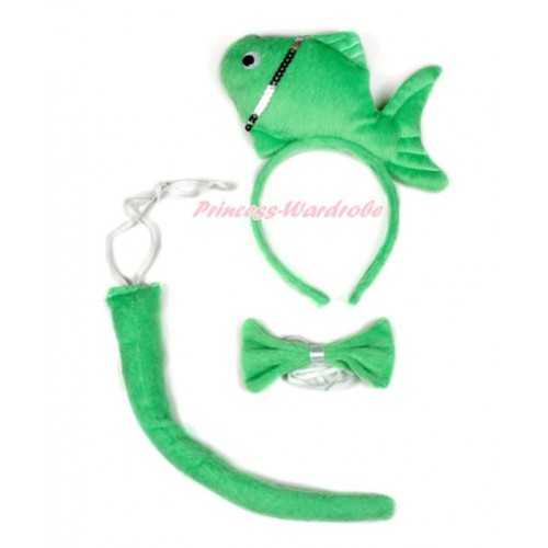 Green Sea Fish 3 Piece Set in Ear Headband, Tie, Tail PC060 