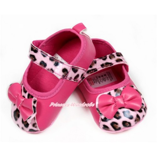 Hot Pink Leopard Hot Pink Bow Crib Shoes S602 