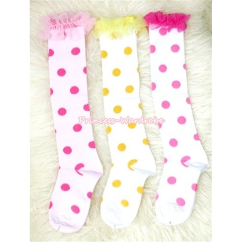 Lot 3 Pairs Polka Dots Cotton Stocking Sock with ruffles SK84 