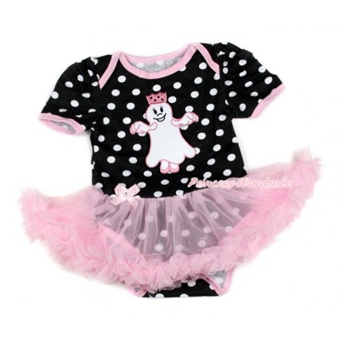 Halloween Black White Dots Baby Bodysuit Jumpsuit Light Pink Pettiskirt with Princess Ghost Print JS1725 