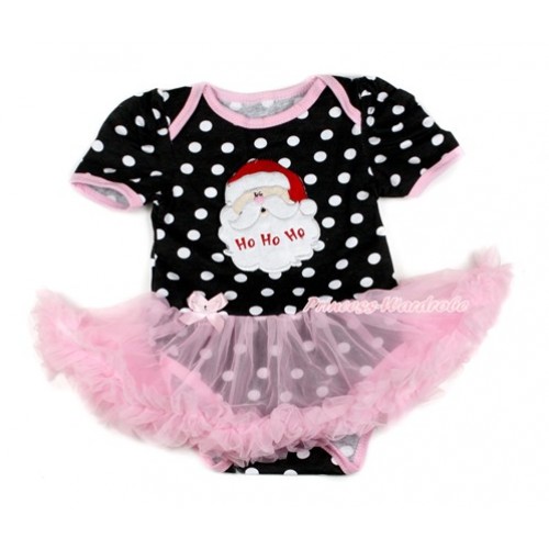 Xmas Black White Dots Baby Bodysuit Jumpsuit Light Pink Pettiskirt with Santa Claus Print JS1734 