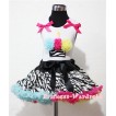Zebra Rainbow Pettiskirt With White Tank Top with Rainbow Rosettes Zebra Birthday Cake &Zebra Ruffles&Hot Pink Bow MD15 