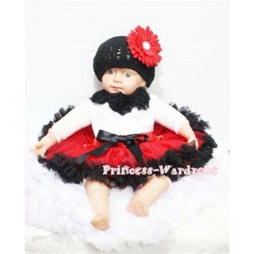 White Baby Pettitop & Black Rosettes with Red Black BabyPettiskirt NG173 