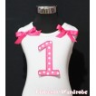 1st Birthday White Tank Top with Hot Pink White Polka Dots Print number with Hot Pink Ribbon and ruffles TM46 