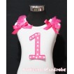 1st Birthday White Tank Top with Hot Pink White Polka Dots Print number with Hot Pink Ribbon and ruffles TM46 