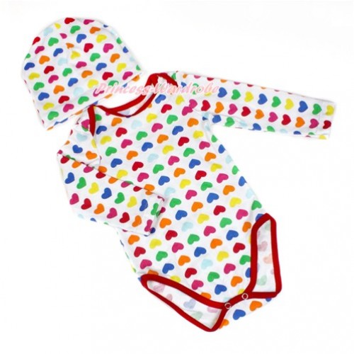 Rainbow Heart Long Sleeve Baby Jumpsuit with Cap Set LH279 