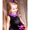 Halloween Black Tank Top With Dark Purple Chiffon Lacing With Sparkle Crystal Glitter Spider Web Print TB482 