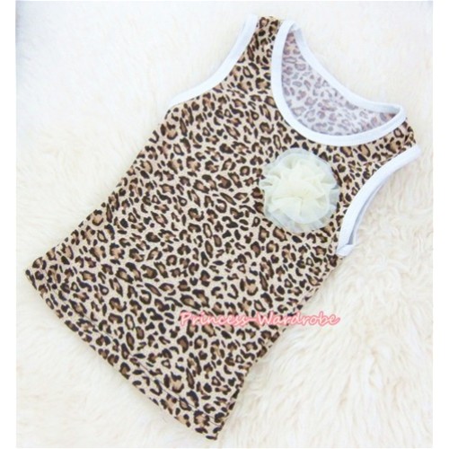 Leopard Tank Tops With One Cream White Rose TL002 