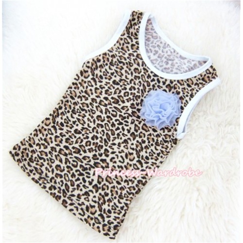 Leopard Tank Tops With One Light Blue Rose L005 
