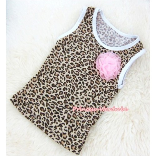 Leopard Tank Tops With Light Pink Rosettes TL006 