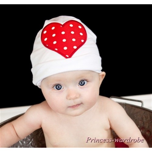 White Cotton Cap with Red White Polka Dots Heart Print TH251 