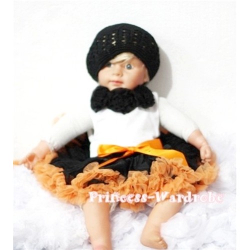 White Baby Pettitop & Black Rosettes with Black Orange Baby Pettiskirt NG175 