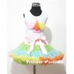 Light-Colored Rainbow Pettiskirt With White Tank Top with Light Pink Orange Yellow Birthday Cake With Light Pink Ruffles&Bow ML30 