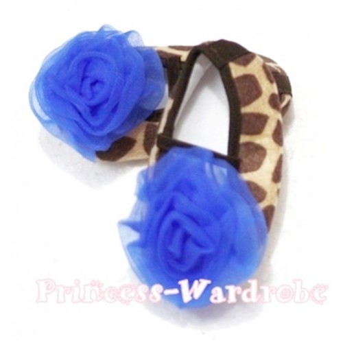 Giraffe Shoes with Royal Blue Rosettes S63 