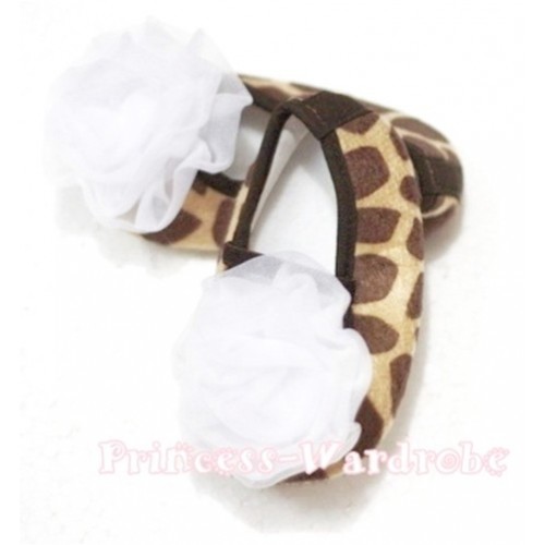 Baby Giraffe Crib Shoes with White Rosettes S67 