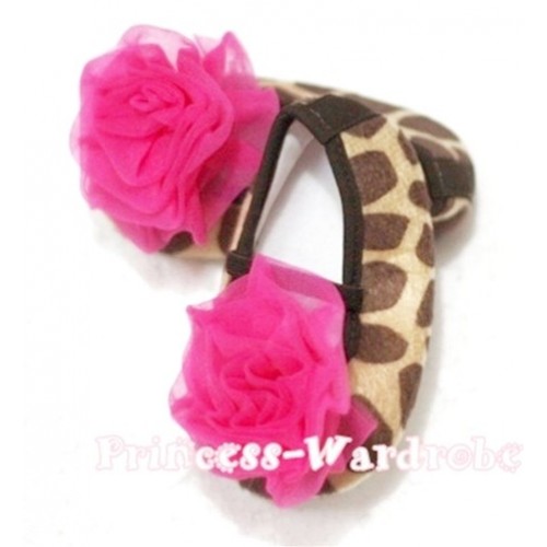 Giraffe Shoes with Hot Pink Rosettes S70 