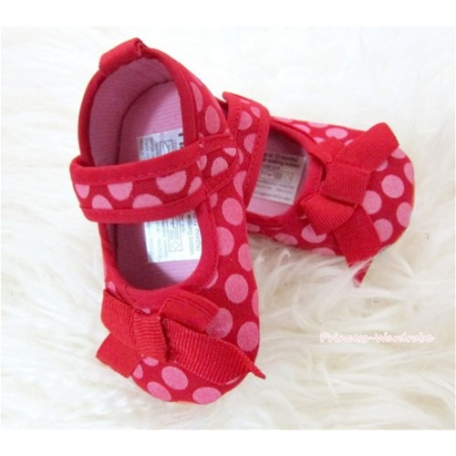Red Light Pink Polka Dots With Red Bow Crib Shoes S456 