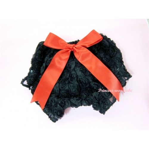 Black Romantic Rose Panties Bloomers With Red Bow BR03 